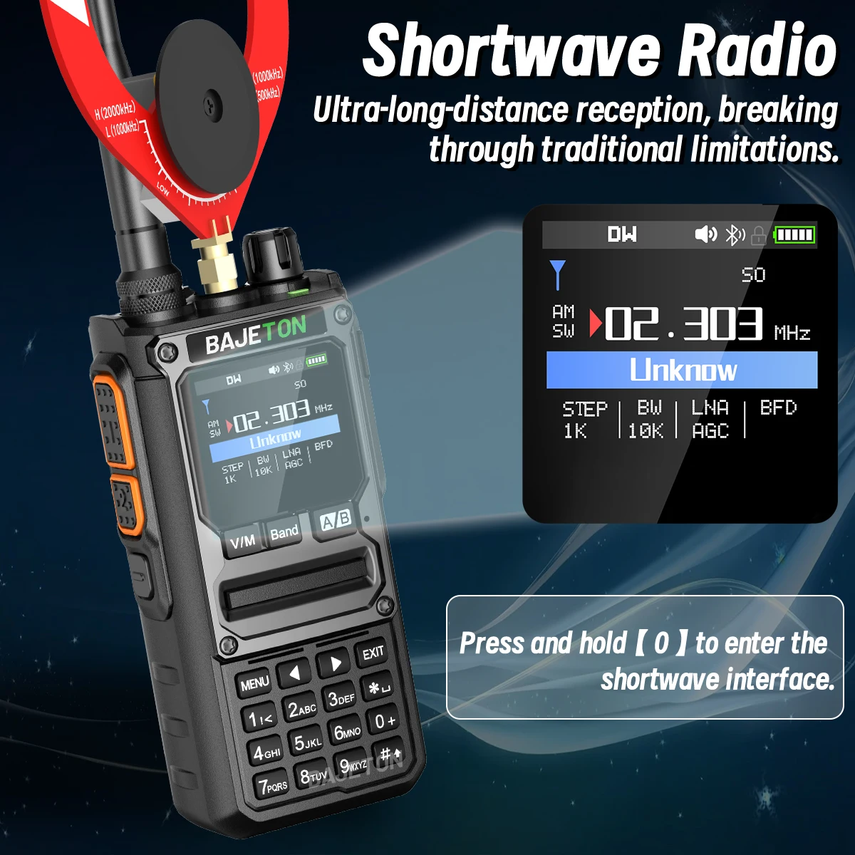 BAJETON BJ-7800 اسلكية تخاطب طويلة المدى SW MW LW AM SSB CB 10 واط تلقي سماعة لاسلكية تعمل بالبلوتوث برمجة الهاتف NOAA ل RT-920