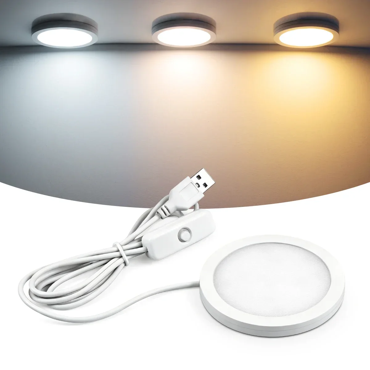 8mm Ultra-Thin Aluminum USB Panel Light 3 Color Temperatures Large Luminous Area for Bedroom Office DIY Lampshade
