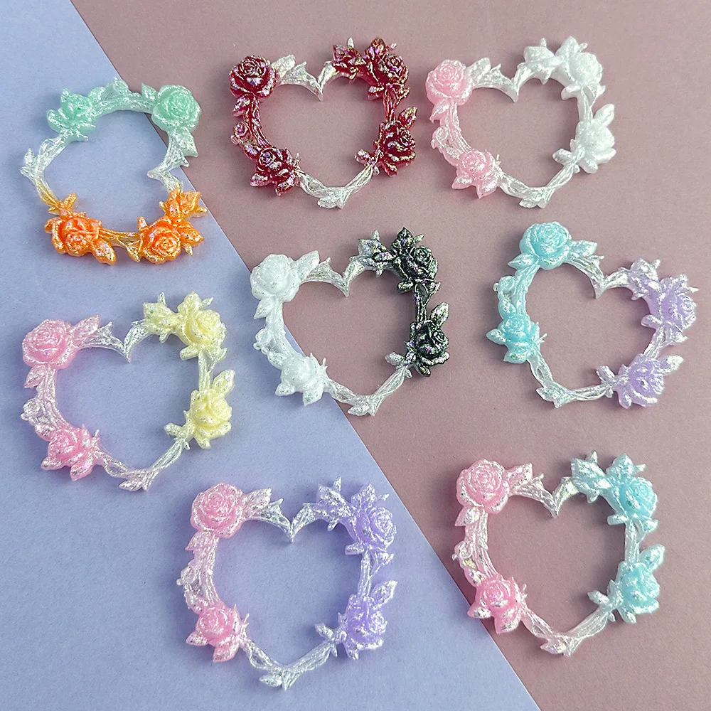 50PCS Rose Love/Heart Photo Frame Resin 55X51MM Double Color Luminous DIY Phone Case Accessories Crafts Materials