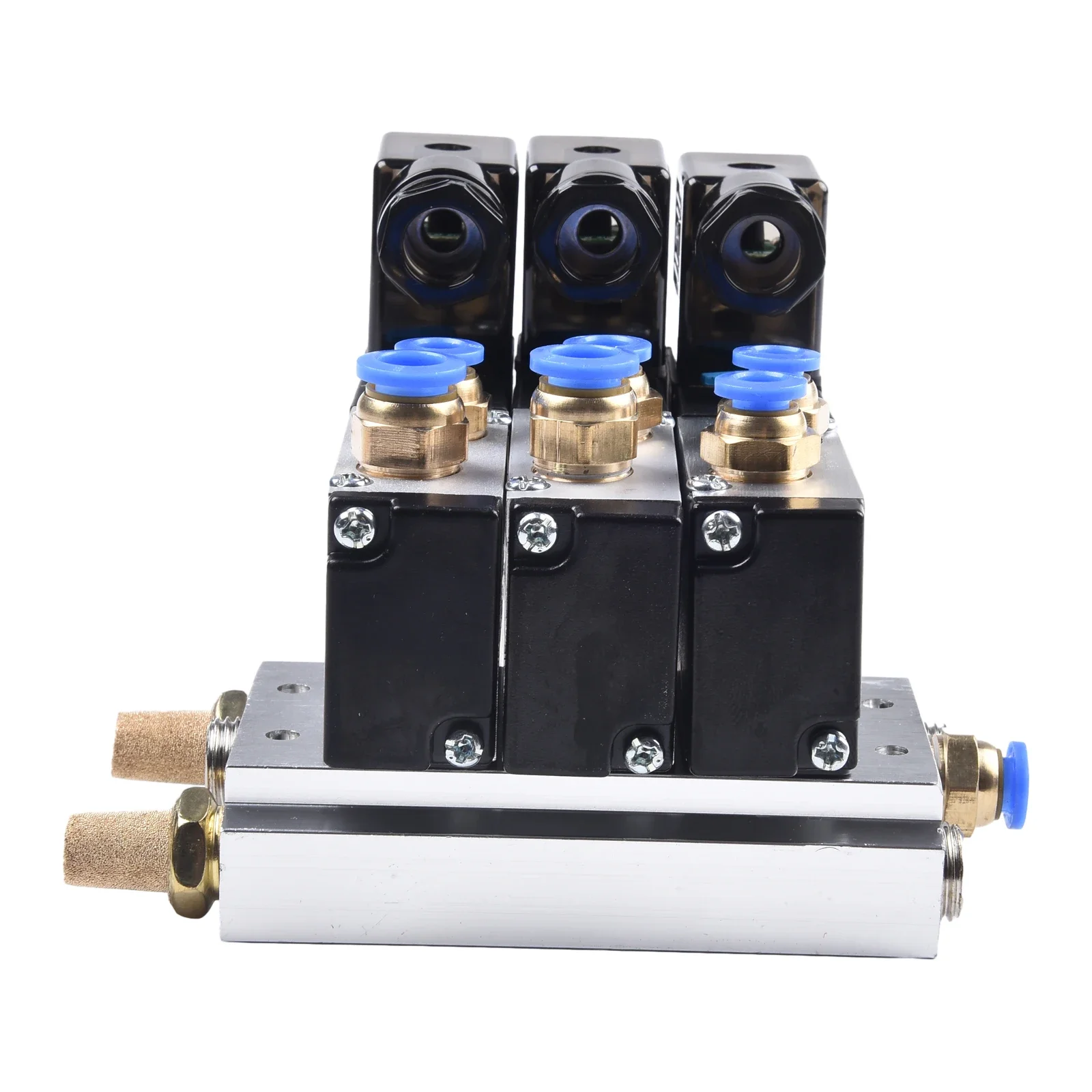 Pressure resistant Aluminum Alloy Pneumatic Solenoid Air Valve 4V21008 24V 14In Base Quick Fitting Muffler Set 3