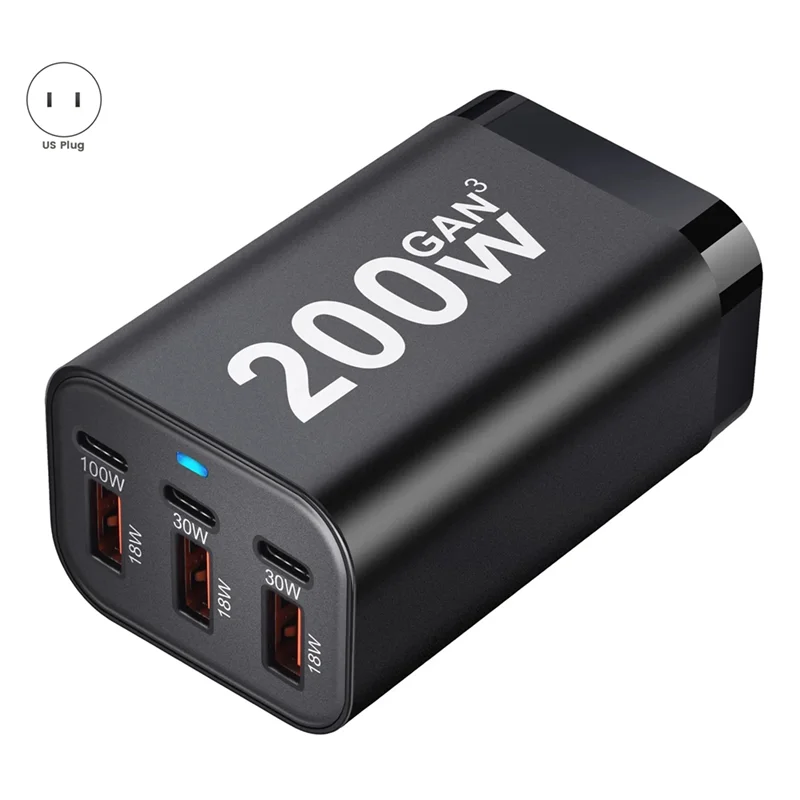 ABKI-New Style 200W GAN سطح المكتب 3C3A شاحن عبر الحدود مخصص GAN شاحن الهاتف المحمول Gan Charge US PLUG