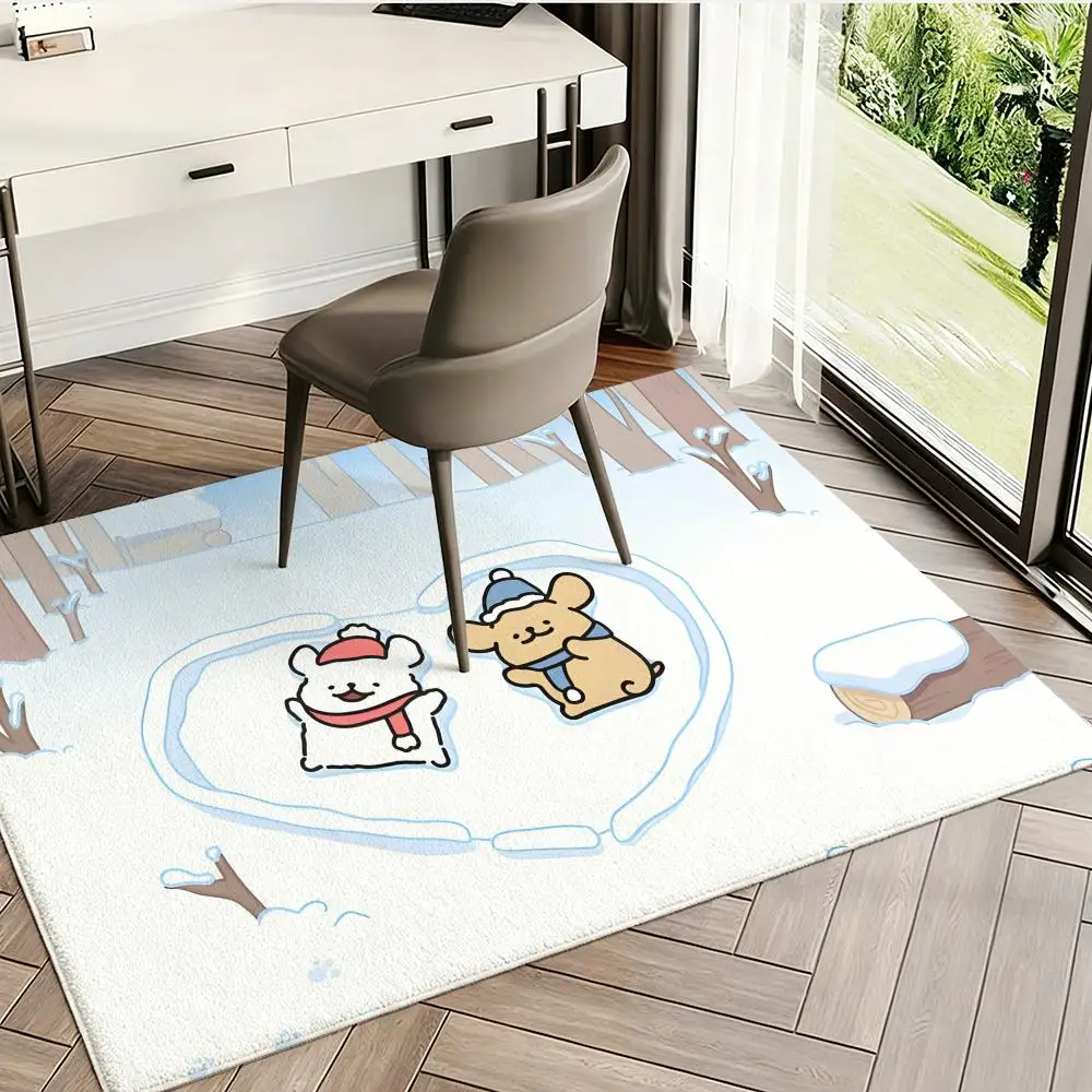 Kawaii Line Dog Maltese Floor Mat Flannel Rugs Cozy Plush Thickened Soft Warm Winter Non Slip Living Room Home Indoor Use