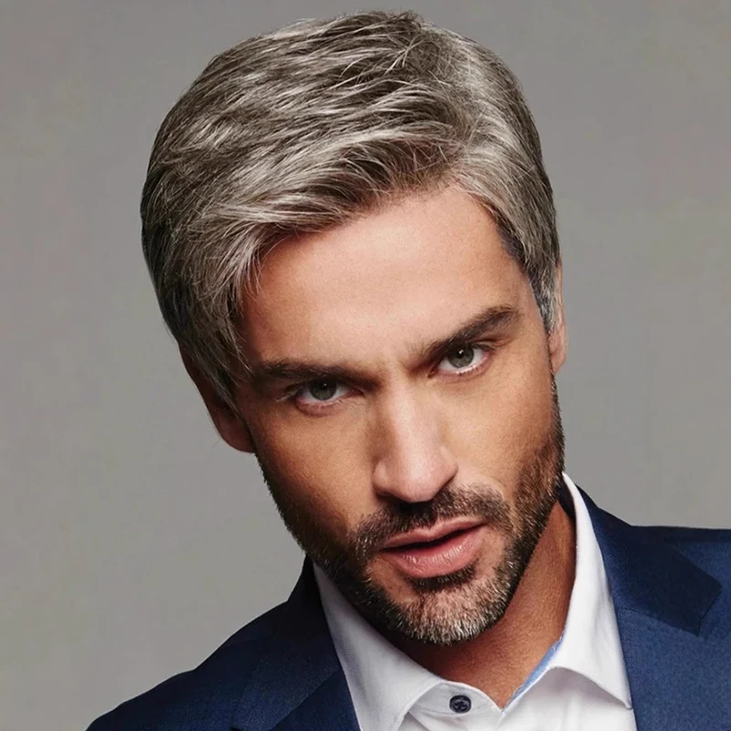 Banquet homme Gentleman cheveux courts Cocktail costume de fête Match fibre chimique sans frange perruque boule chapeaux oreille longueur Bob perruque couverture