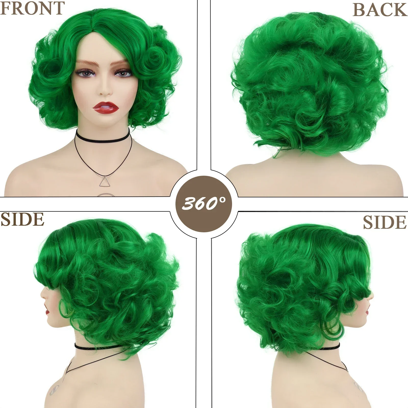 GNIMEGIL Cosplay Wig Green Wigs for Women Synthetic Short Curly Wig St. Patrick\'s Day Costume Party Harajuku Anime Lolita Wig