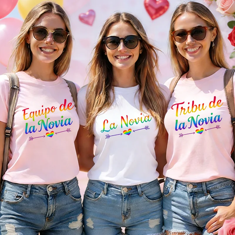 French Future Bride Spanish Bridal Party T-Shirts Rainbow Heart Arrow Wedding Tees, Blouses for Single Farewell Bridal Shower