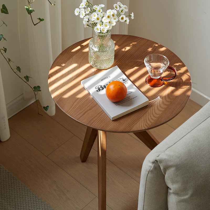 Vintage Solid Wood Side Table Japanese Round Bedside Tables with Storage Modern Tea Accent Table for Small Spaces Home Furniture