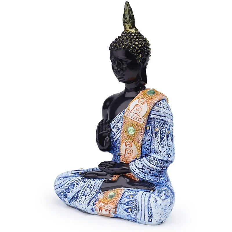 Thai Sitting Buddha Statue for Home Decoration, Antique Meditative Buddah Statues, Meditation Mini Buddha Figurine, Black Blue
