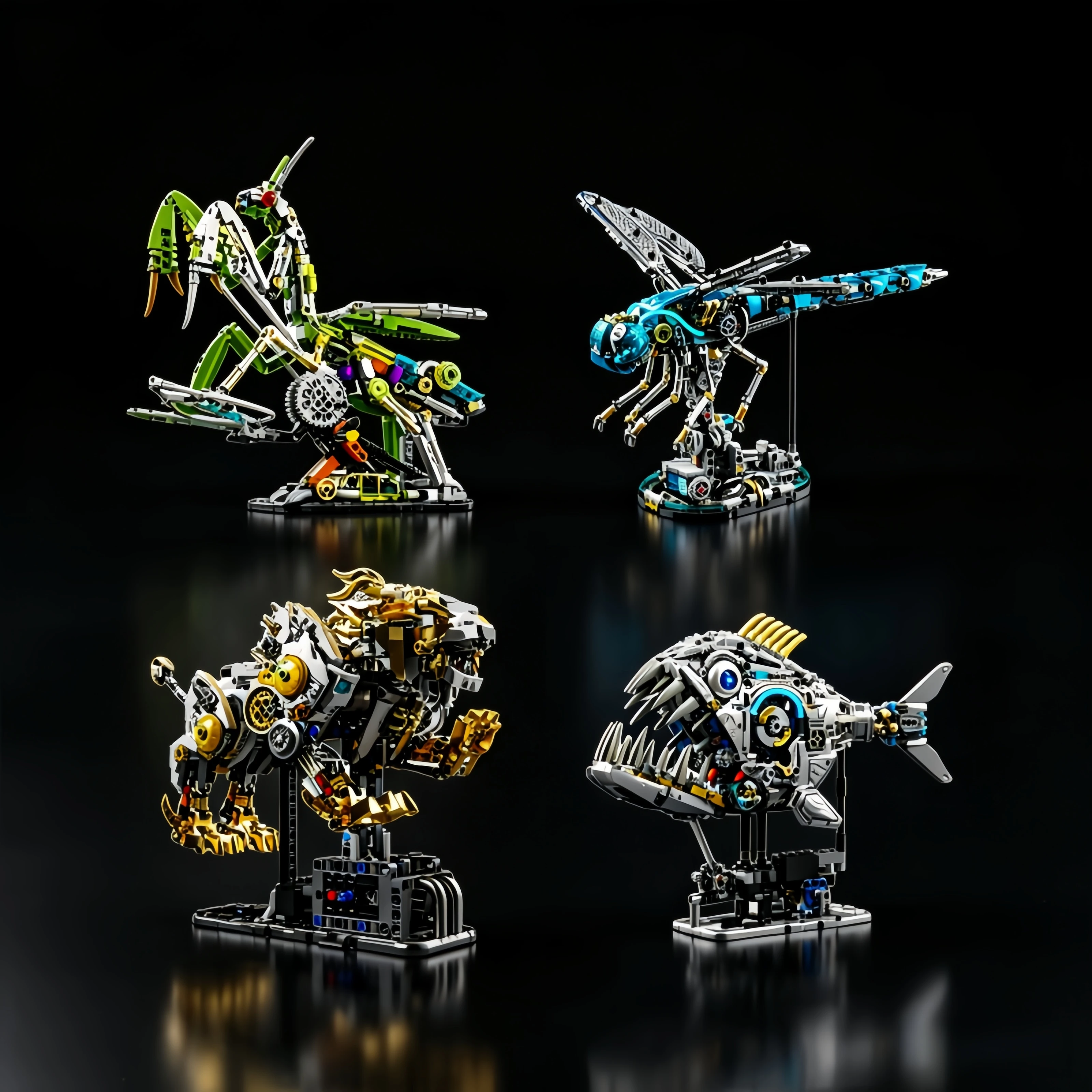 

Insect Mantis Dragonfly Animal Set, Piranha Lion Model Building Block Toy, Desktop Assembly Decorative Gift, Children's Gift