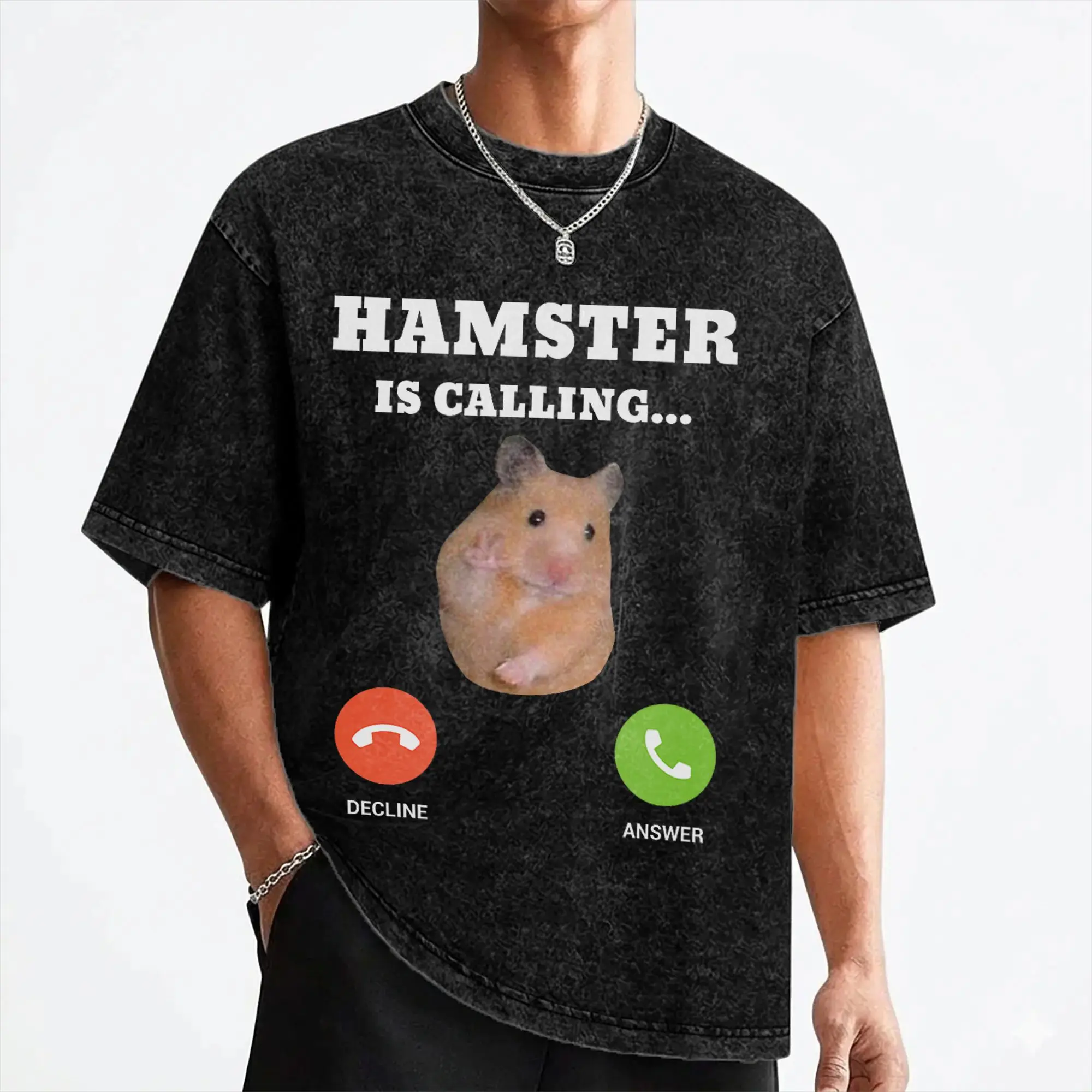 Hamster Meme is Calling T Shirt Washed 100% Cotton High Street T-Shirt  Vintage Men Women Streetwear Summer Tops Tees