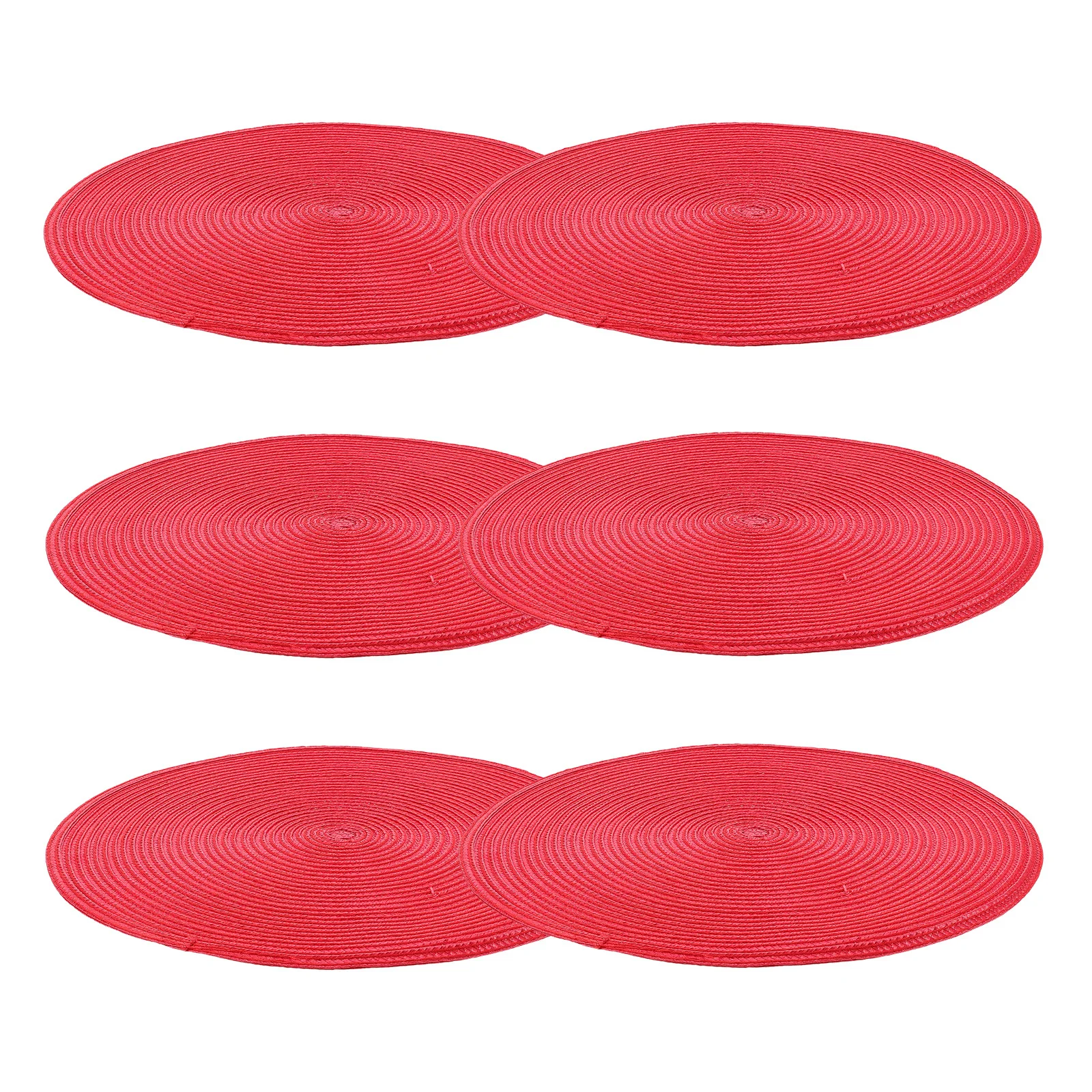 6 قطعة المفارش المنسوجة المستديرة مضفر الروطان نمط الجدول الحصير العزل الحراري ديكور استخدام حفل زفاف وعيد ميلاد المفارش الحمراء