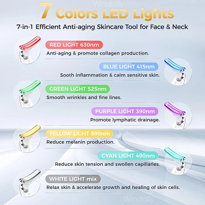 7 色 LED ネックフェイスマッサージャーフェイススカルプティングツール肌の若返り装置フェイシャルリフティング美容機スキンケア器具