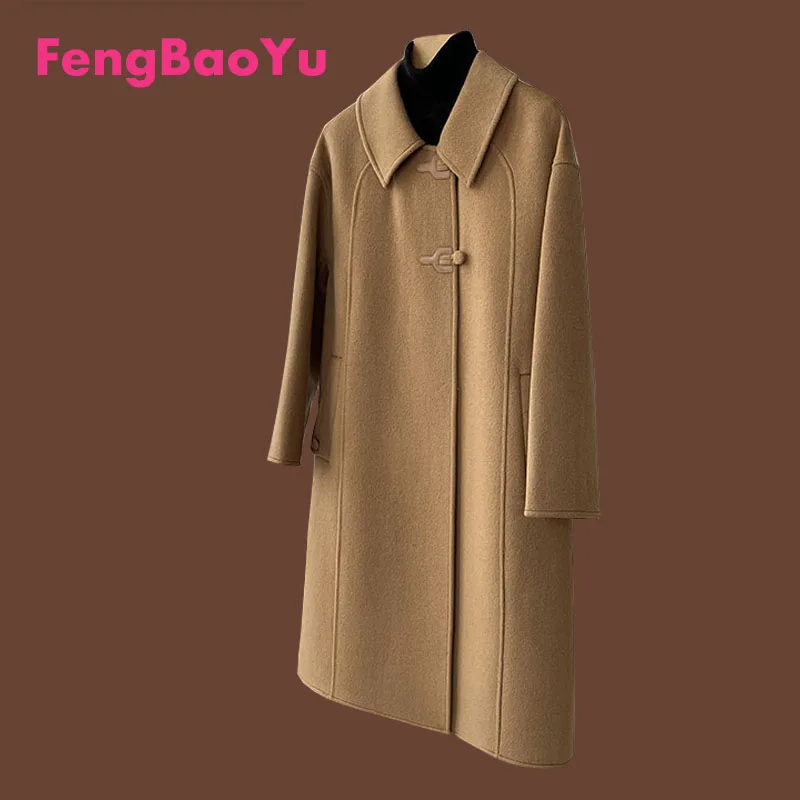 

Fengbaoyu Winter Ladies Double-sided Cashmere Coat Middle-aged Mother Camel 100% Wool Coat Elegant Retro Warm Free Shipping