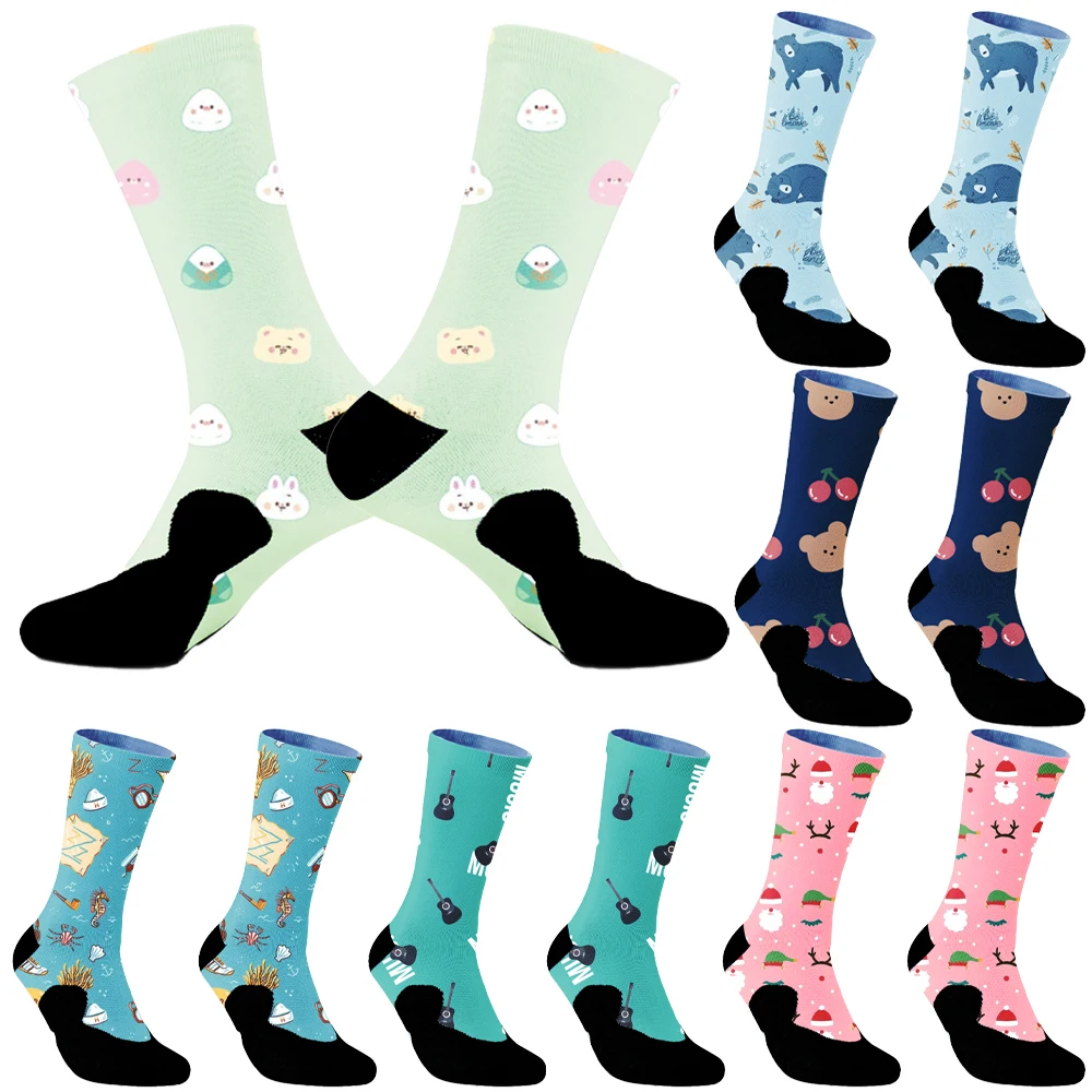 

2024 New Tube Funny Happy Men Socks Skateboard Crew Casual Crazy Socks High Quality Combed Cotton Socks food Pattern Long