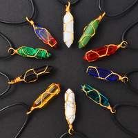 5pcs、10pcs/set Wire-wound Hexagonal Column Women’s Fashion Pendant Necklace Set, Gradient Multi-color Natural Stone Pendant