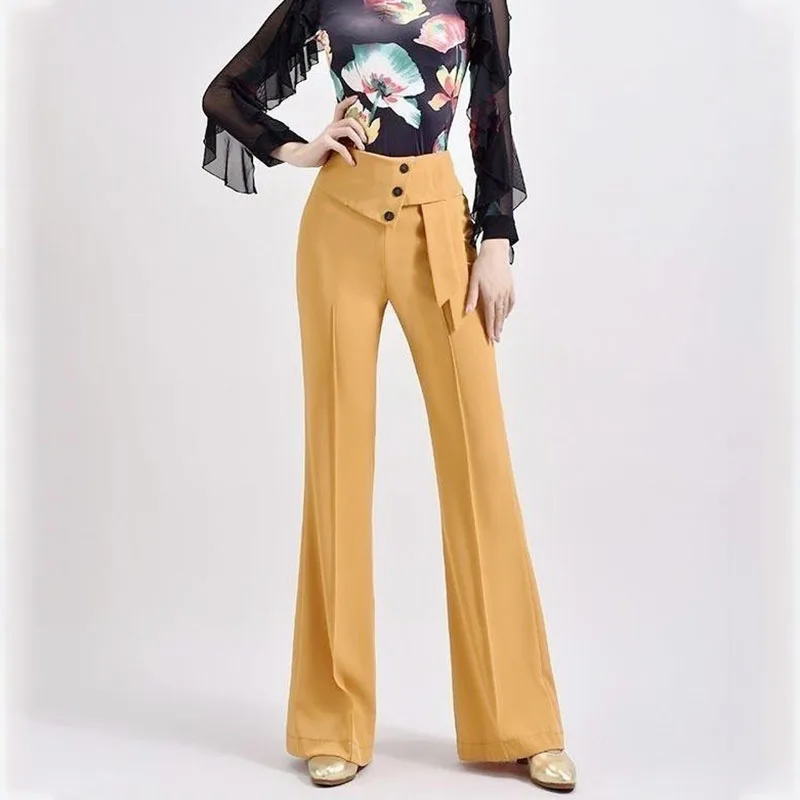 

Autumn New Temperament Simple Fashion Versatile High Waist Wide Leg Pants Women Solid Button Dance Casual Straight Trousers 2023