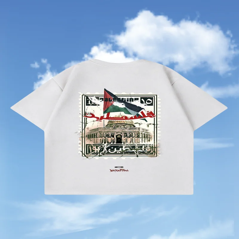 تي شيرت قطني مطبوع عليه علم فلسطين بأكمام قصيرة مريح وعالي الجودة من High Street Harajuku صيفي فضفاض بأكمام قصيرة