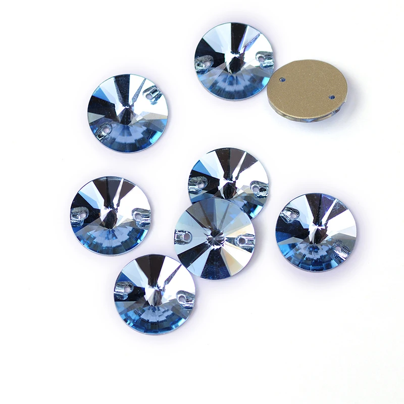 YANRUO 3200 All Sizes Aquamarine Flatback With 2 Holes Crystal Sew On Stones Strass Rivoli Shape For Bags