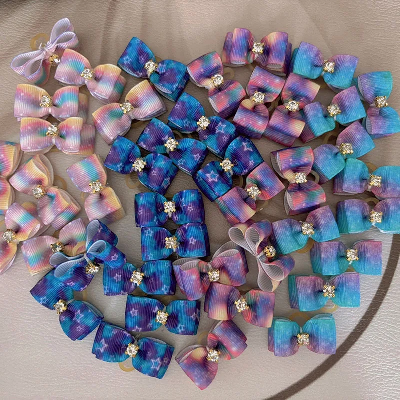 10Pcs/lot Dog Hair Bows Rubber Band Mixed Colors Cat Grooming Hand-made For Pet Puppy Cat Bowknot Mini Accessories