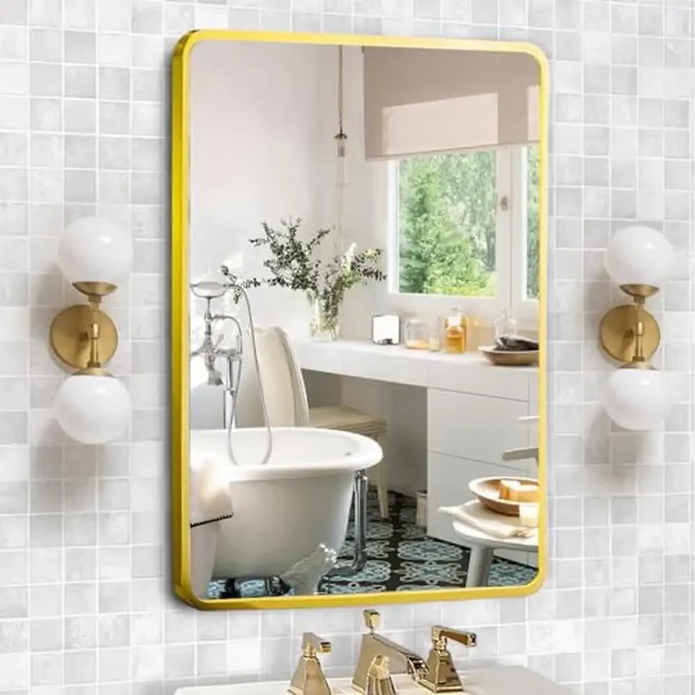 20x31 Inch Aluminum Framed Bathroom Mirror Medicine Cabinet 2 Shelves Easy Installation Hidden Magnetic Catches Wall or Recess