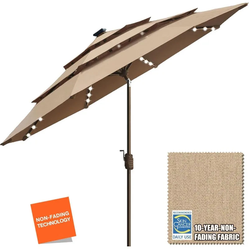 

EliteShade USA 10-Year-Non-Fading Solar 9ft 3 Tiers Market Umbrella with 80 LED Lights Patio Umbrellas Outdoor Table