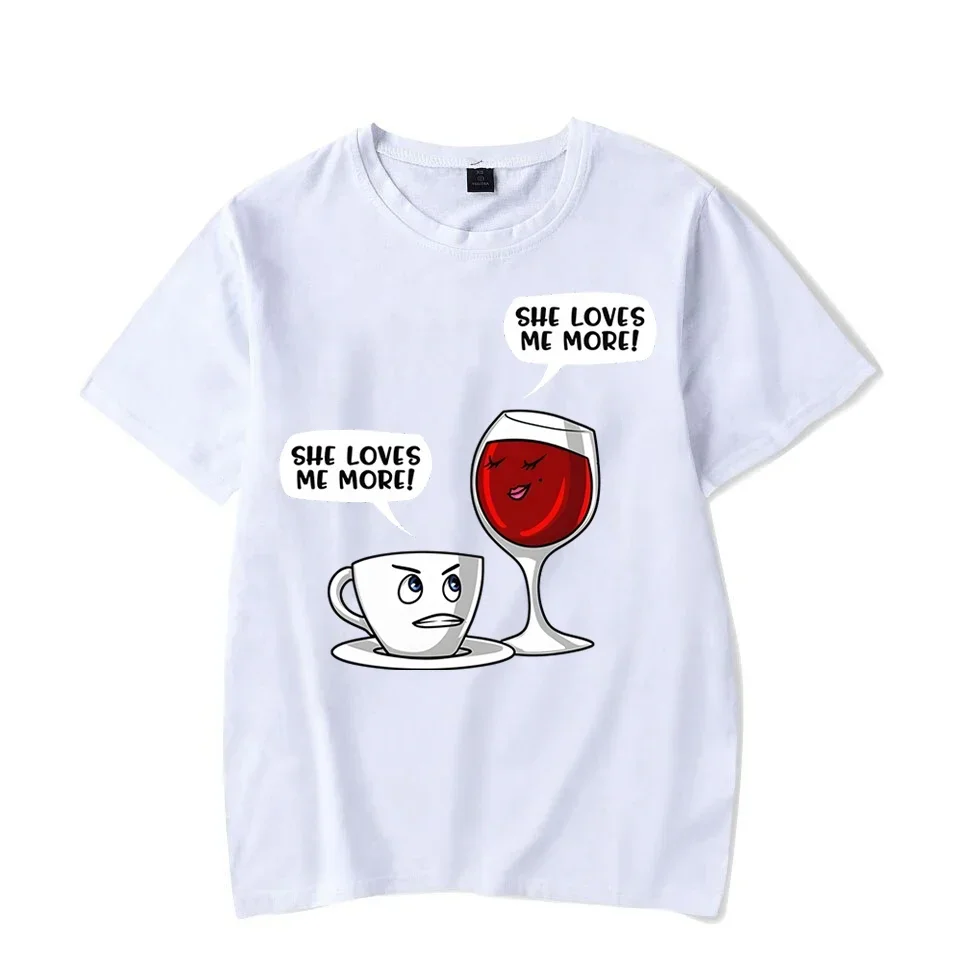 Y2k T Shirt for Men Coffee Wine She Loves Me More Graphic T Shirts Short Sleeve Tee Hip Hop Streetwear Harajuku Fashion T-shirts