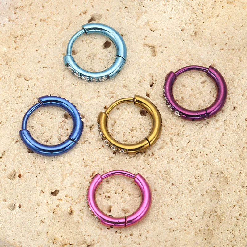 2PCS G23 Titan Ohrring Hohe Qualität Hoop CZ Klapp Segment Runde Nase Ring für Frauen Ohr Knorpel Helix piercing Eloxiert – Detail 9