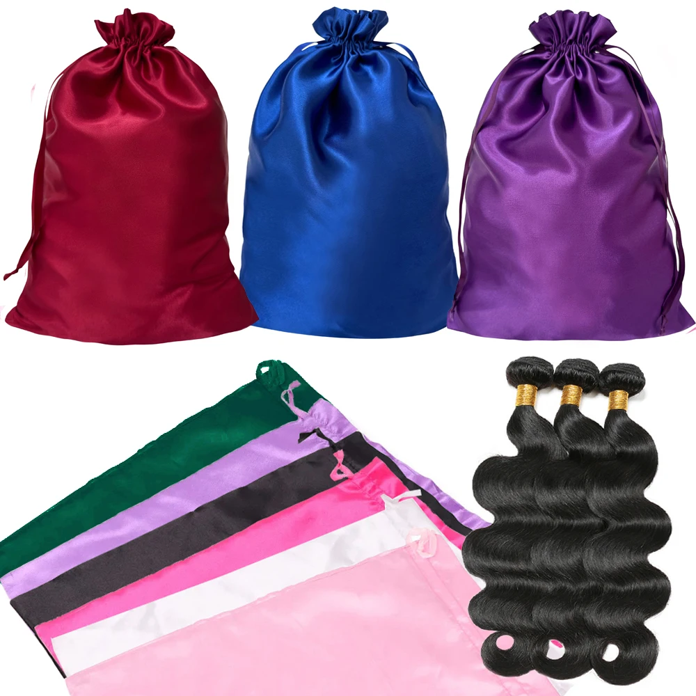 Hair Bags For Bundles Packaging Satin Wig Bags 25*35Cm Big Size Satin Silk Hair Packaging Bag With Drawstring