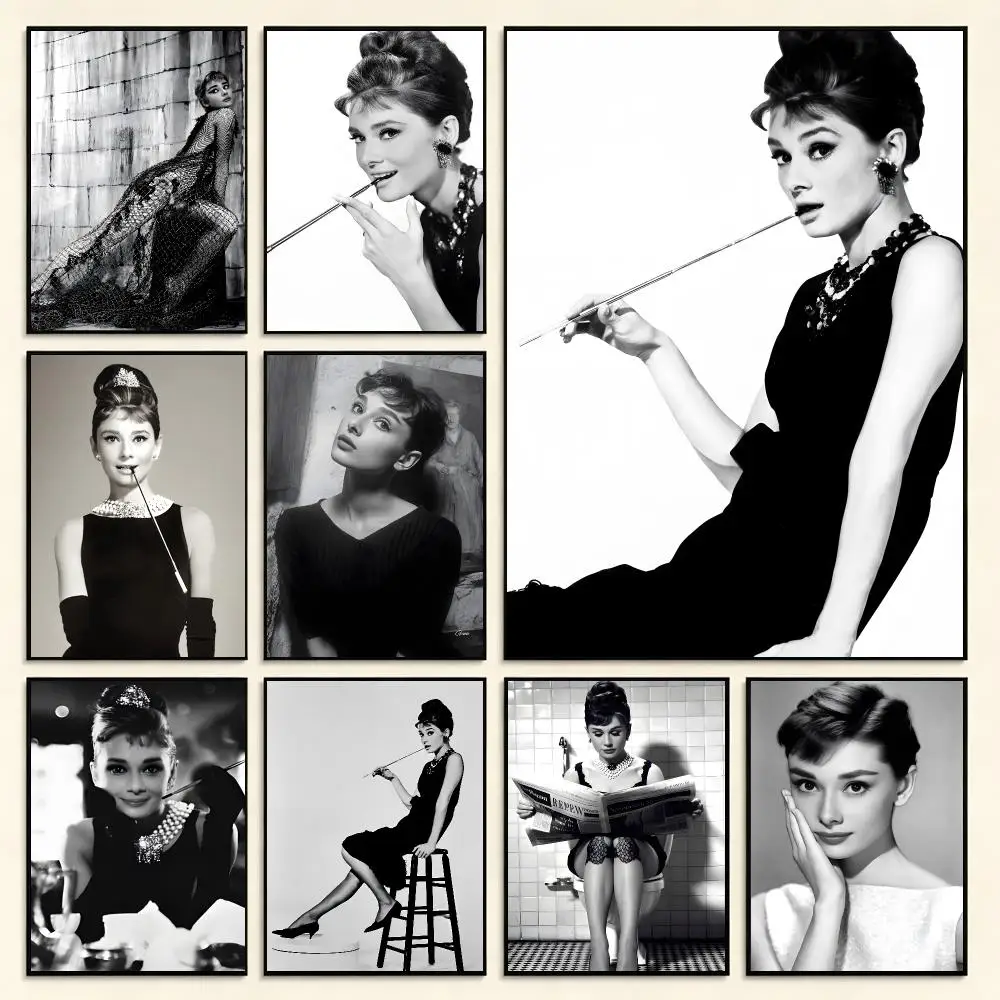 Classic Actress Audrey Hepburn Poster Digital Solvent Print Waterproof PP Fade-Resistant Wall Art Room Decor Gift
