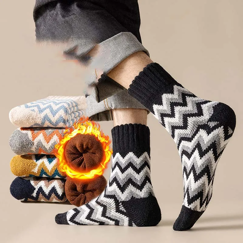 

4\5\6 Pairs Wool Socks Men's Wool Hiking Socks Soft Warm Winter Casual Crew Moisture-Wicking Socks for Indoors Outdoors