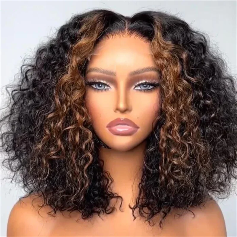 

Natural Hairline Highlight Blonde Kinky Curly 180 Density 26“Long Lace Front Wig For Black Women BabyHair Glueless Preplucked