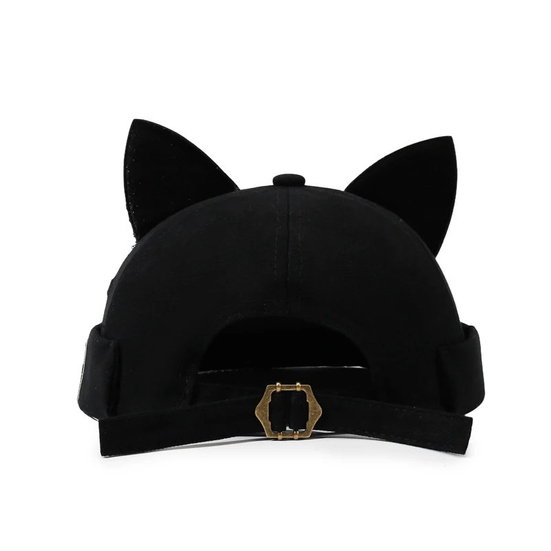 Cute Cat Ears Docker Hat Unisex Adjustable Breathable Streetwear Fashion Cap No Brim Soft Top Landlord Hat
