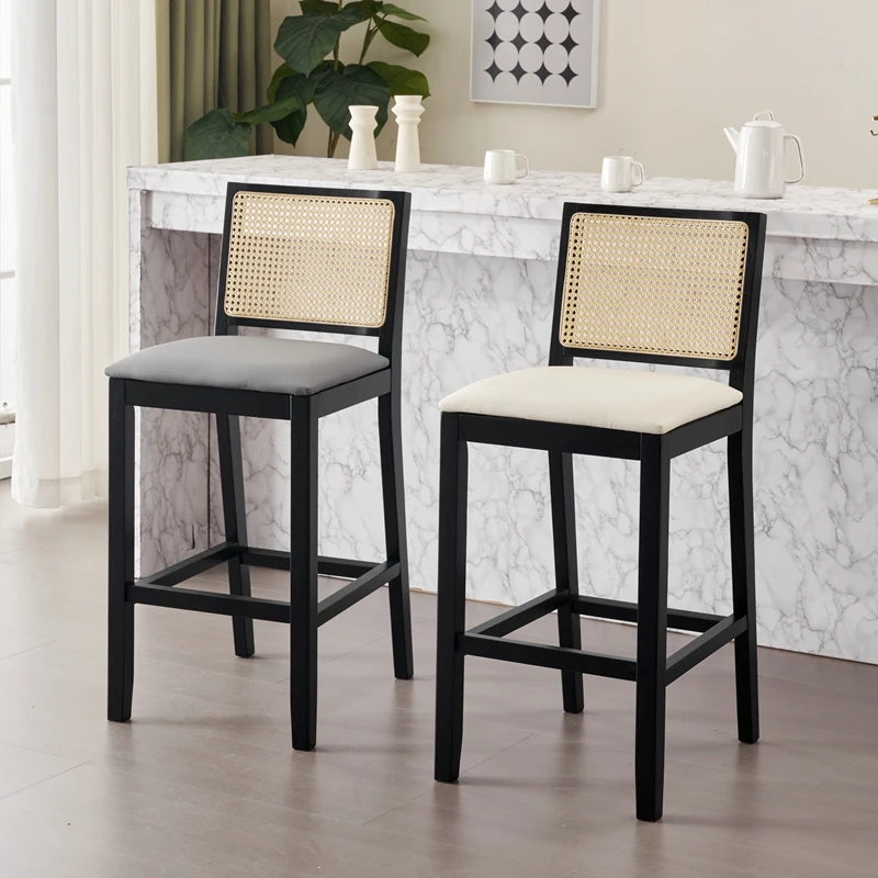 سجل الخشب بار البراز مع مسند الظهر الشمال مكافحة ارتفاع كراسي القدم الحديثة الروطان نسج كراسي بار الحد الأدنى أثاث المنزل