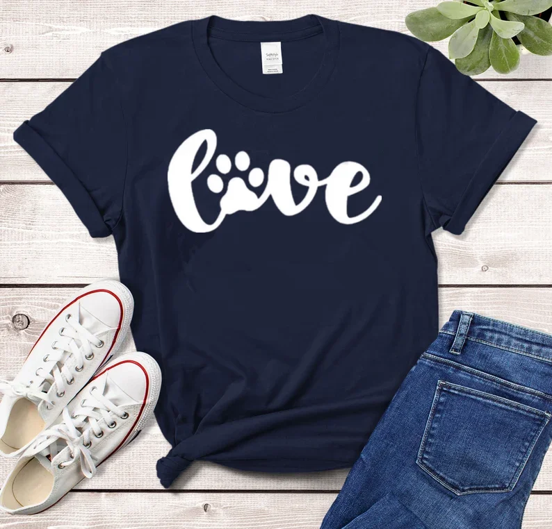 Love Dog Moms T Shirt, Pet Lover Cat Adoption Paw Graphic Tee, Gift For Her, Animal Owner Gift 100% Cotton Streetwear harajuku