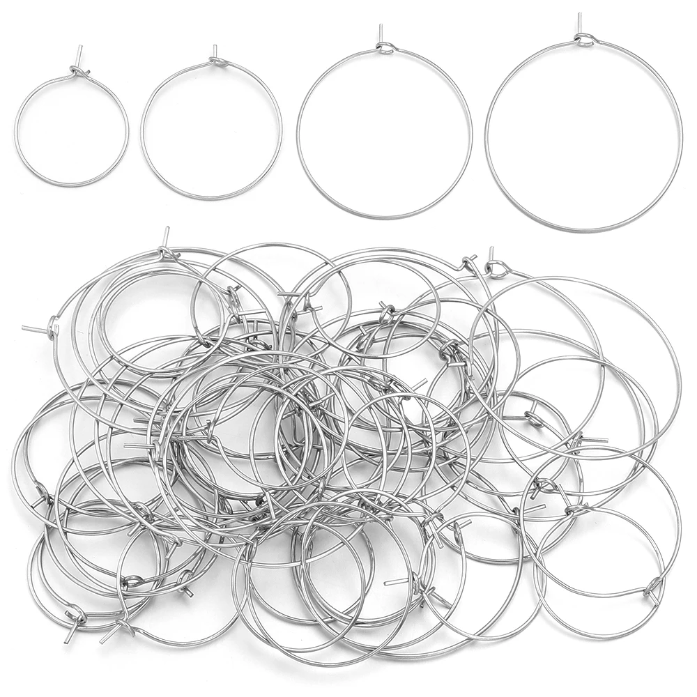 30pcs 20 25 30 35mm Stainless Steel Hoops Earrings Round Big Circle Ear Wire Hoop Wires For DIY Jewelry Making Earrings Supplies