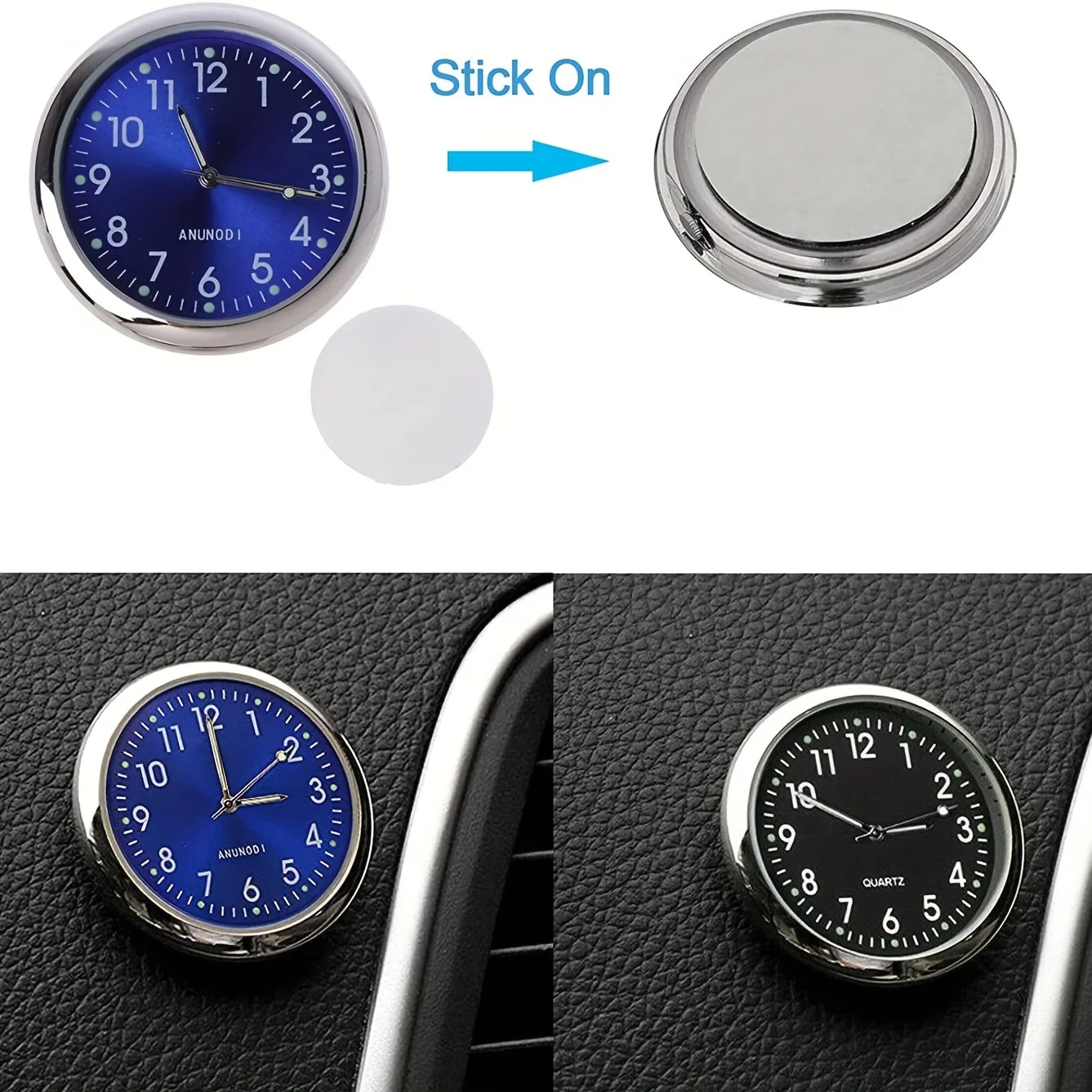 1pc Glow Decorative Clock Car Clock Mini Quartz Analog Car Dashboard Time Stick-On Clock Watch for Car Decoration Exclusive