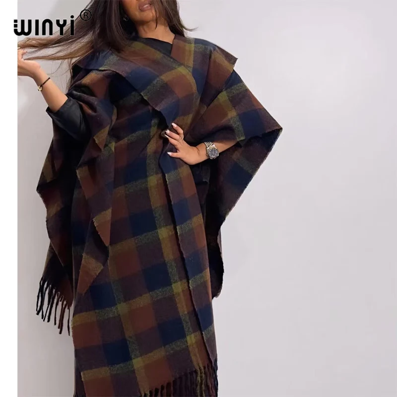 

WINYI new winter coat Africa women Retro plaid print turndown collar OverCoat long down coat Middle East cardigan fashion abaya