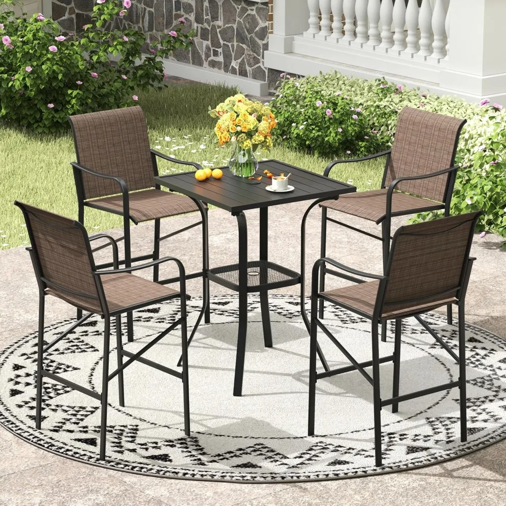 

5-Piece Outdoor Bar Set – 28" Metal Square Table & 4 Sling Chairs, Counter Height Patio Furniture​