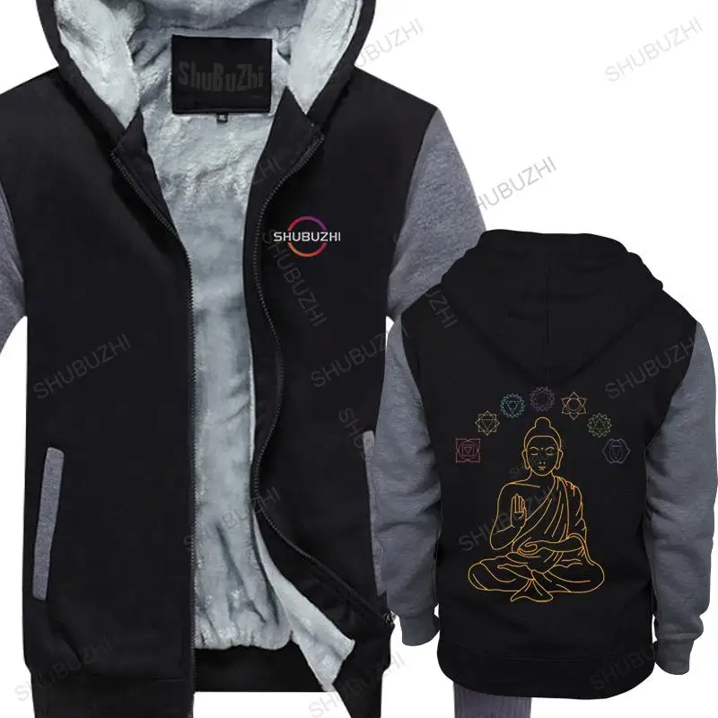 

Seven Chakras Meditating Buddha hoodies Men Pure Cotton Fashion thick fleece long Sleeved Buddhism Mandala fleece Top Appare