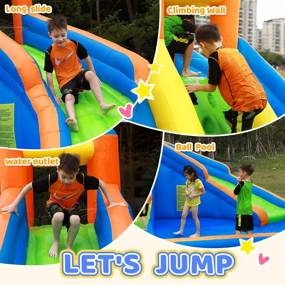 Scivolo d'acqua Iatable, scivoli d'acqua giganti per il cortile dei bambini con piscina per piatti da arrampicata, casa per rimbalzo d'acqua con S