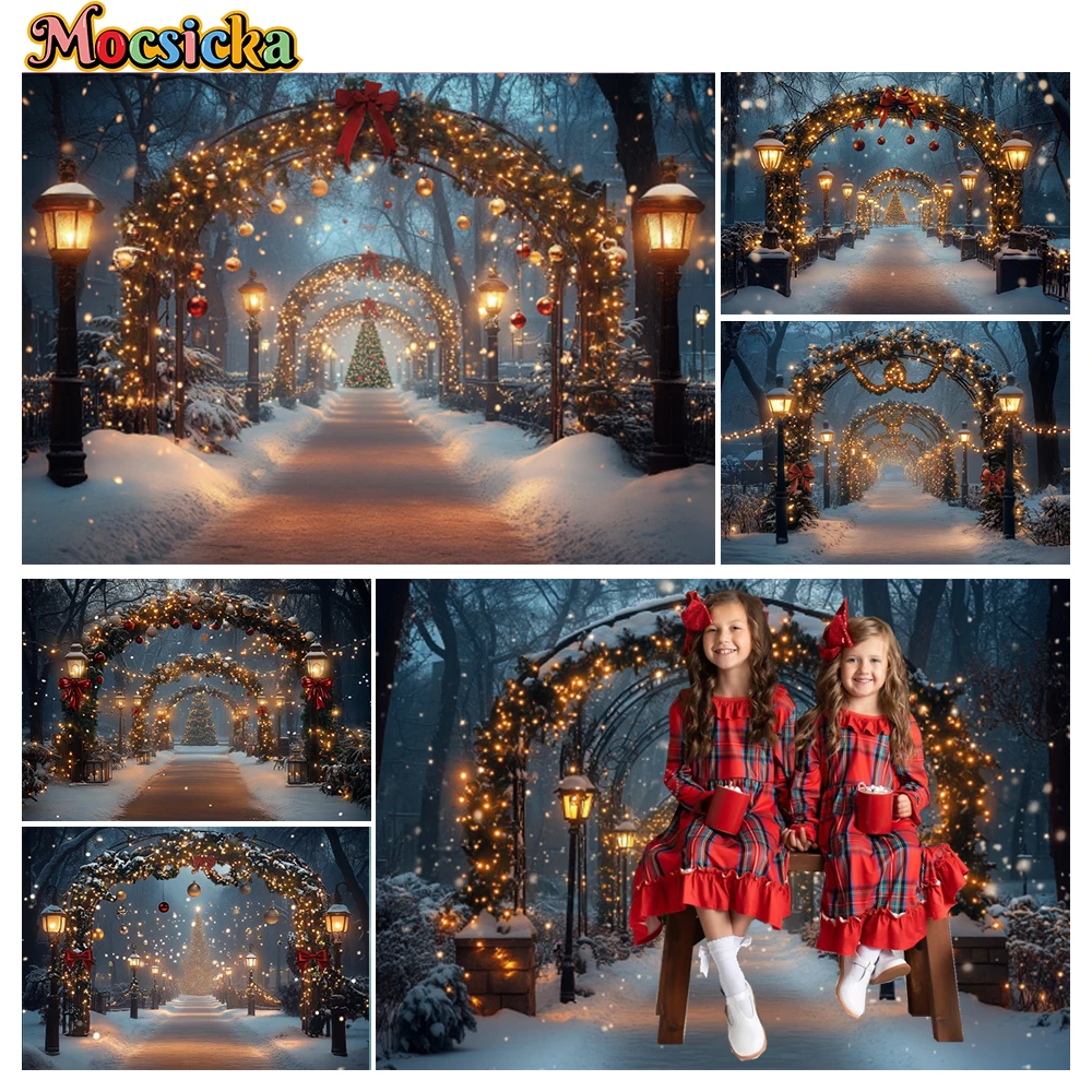 

Mocsicka Winter Christmas Photography Backgrounds Park Path Xmas Wreath Holiday Party Family Children Photo Backdrops Studio