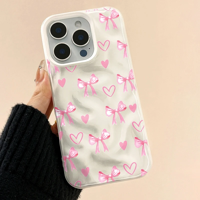 

Pink Bow Pattern Candy Color Phone Case For iPhone 13 Pro Max 17 15 16 14 12 11 Pro Max 16E X XS 7 8 Plus Shockproof Laser Funda