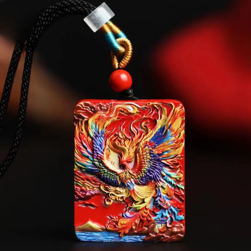 Cinnabar Water Flying Sand Painted Thangka Phoenix Brand Pendant Pendant