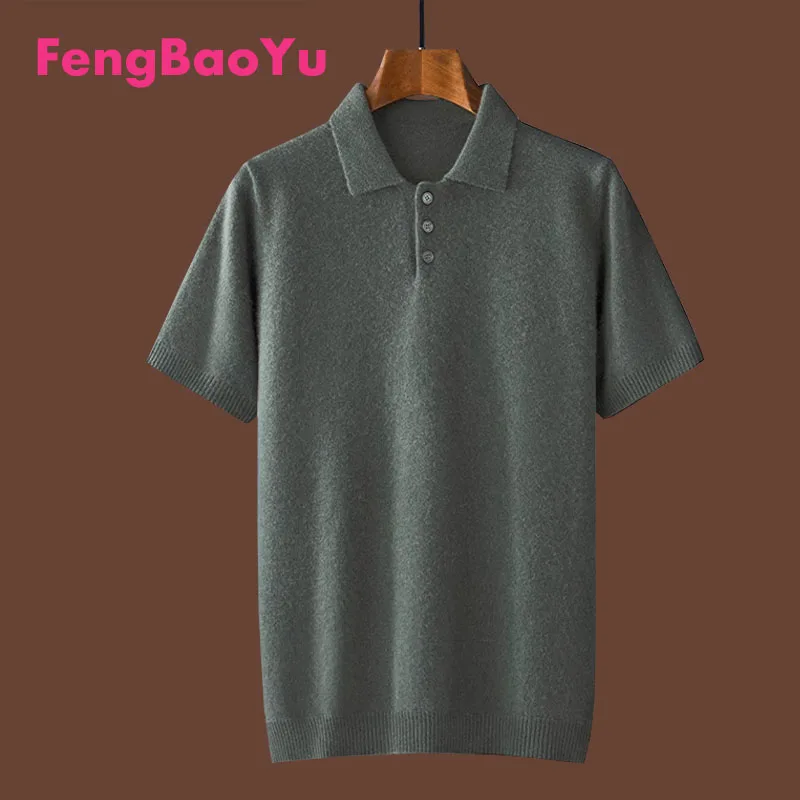 

Fengbaoyu 100% Pure Cashmere Sweater Men's Short Sleeve POLO Collar Loose Knit Shirt Autumn Winter New Top Business Comfortable