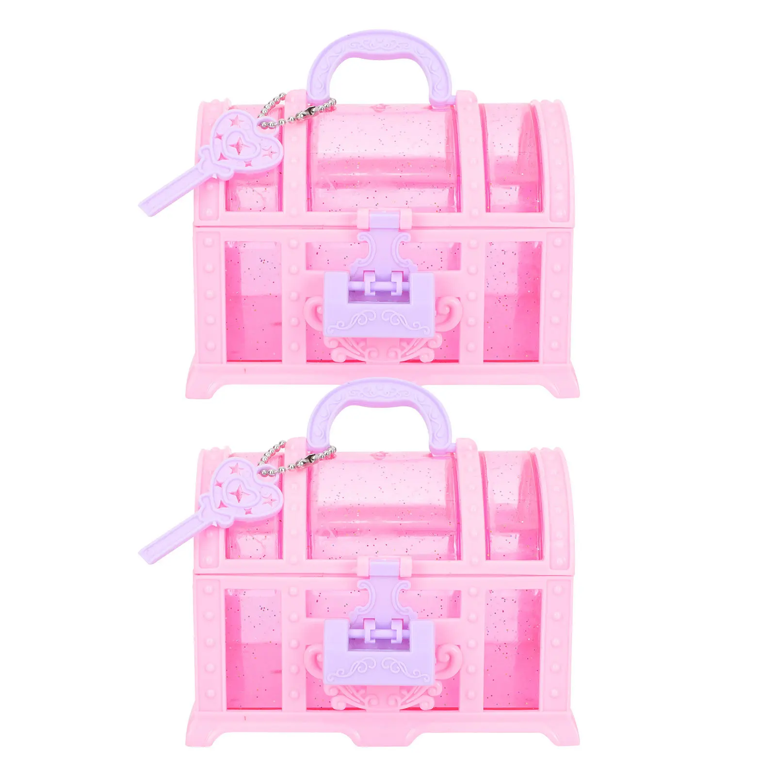 

2Pcs Girls Treasure Chest Storage Box Makeup Organizer Little Girl Jewelry Container Plastic Box Decorative Jewelry