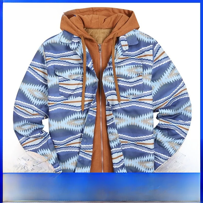 

Утепленная хлопковая куртка с принтом для мужчин, с капюшоном, повседневная, свободного кроя, молодежная, на молнии, с цветочным узором, осенне-зимнее пальто