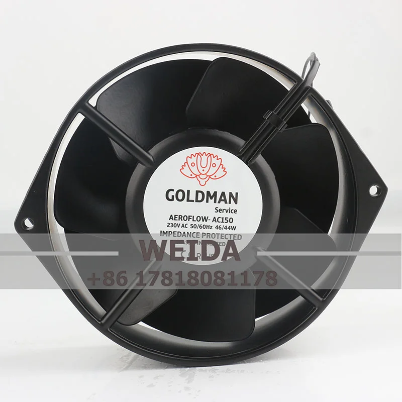 

Original GOLDMAN 200V 220V AC 230V 0.2/0.19A 46/44W DC EC Frequency Converter Aluminum Two-wire AEROFLOW-AC150 Cooling Fan