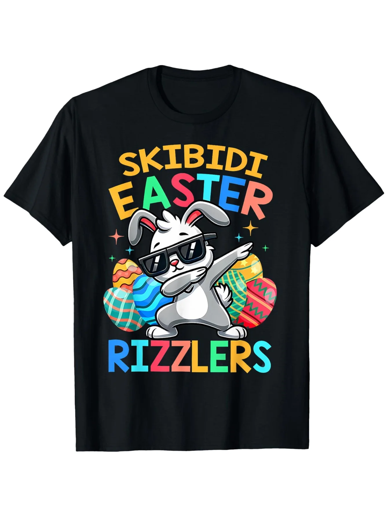 

Men's Skibidi Easter Rizzlers T-Shirt - Black Cotton, Gen Alpha Graphic Tee