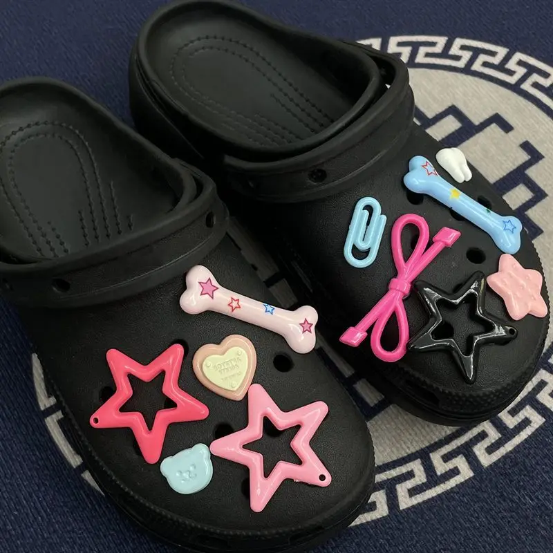 

【11pc】Clog Accessories Colorful Star and Bone Design Shoe Charms DIY Cartoon Star Dopamine Sweet Girl Style Decorative Buckles