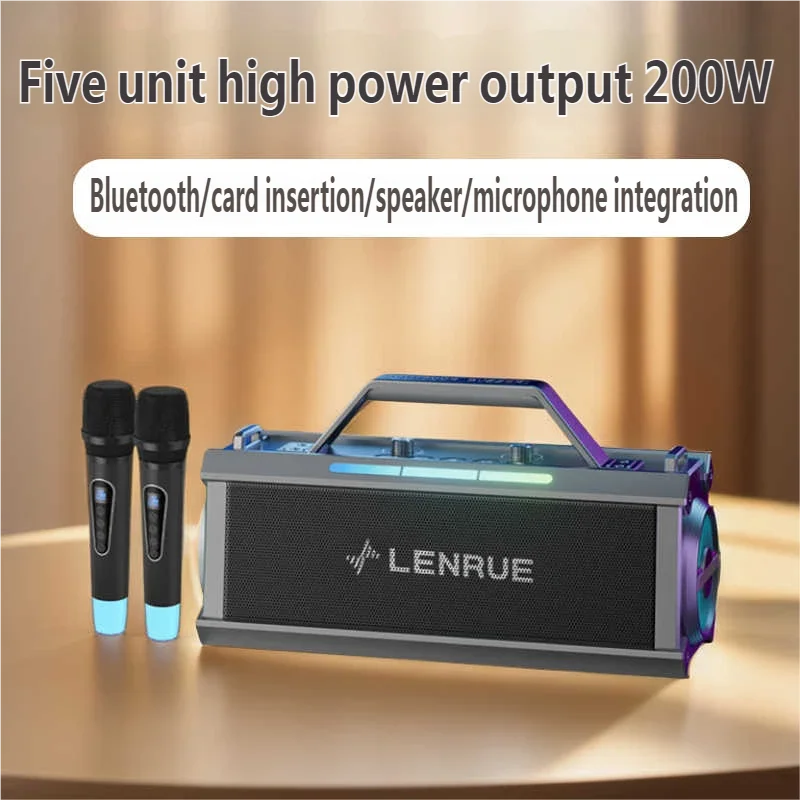 Caixa de som Bluetooth sem fio de alta potência com microfone duplo T90, subwoofer portátil para uso externo, karaokê ao vivo