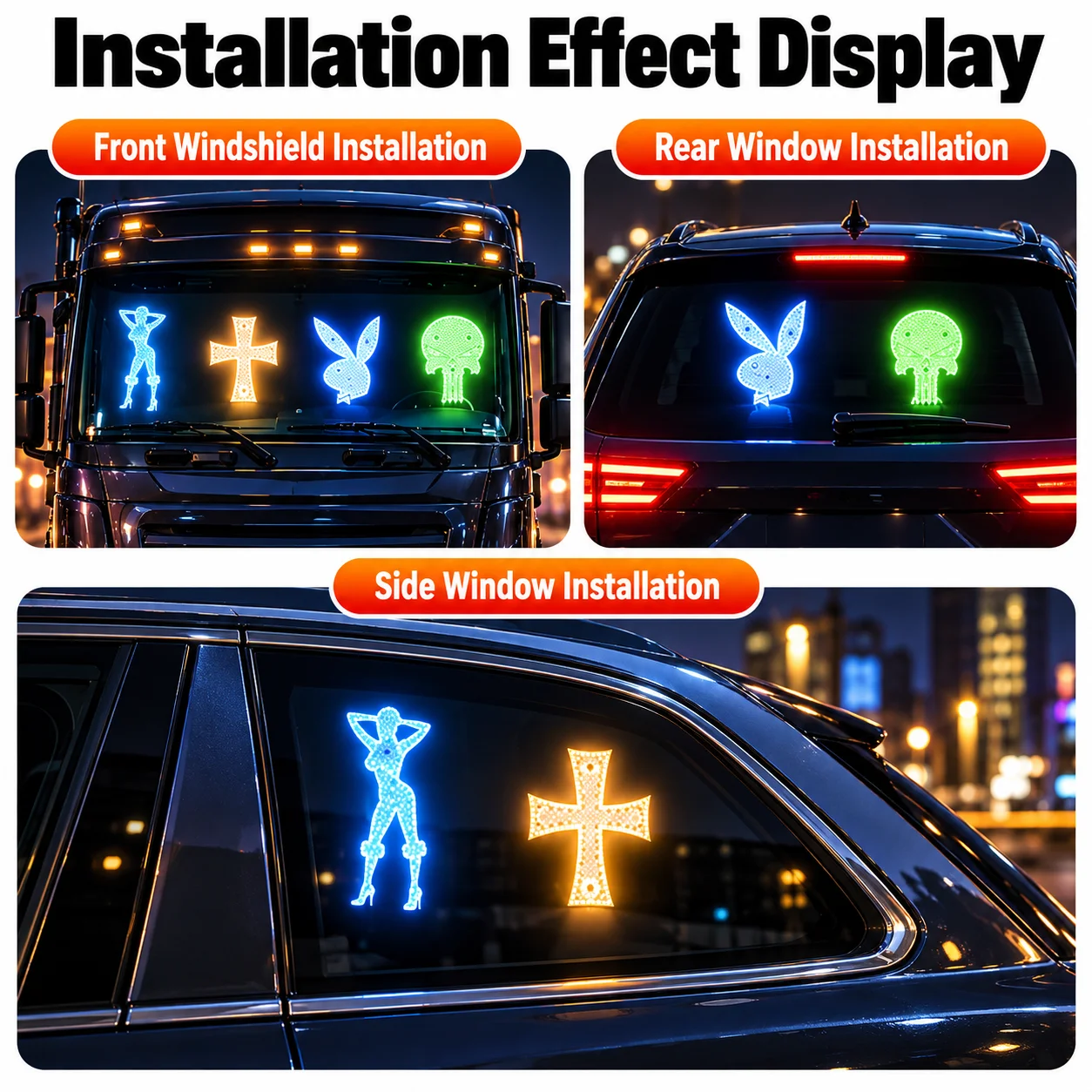 LED Car Window Light High Brightness Suction Cup Mount Funny Windshield Decoration Ambient Lamp for Truck SUV Drivers and Owners